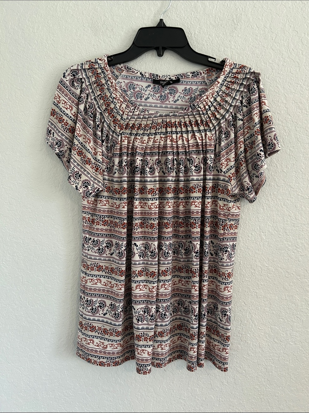 Style & Co. Cream Blouse with Rust and Navy Printed Stripes